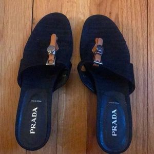 Prada Black Sandals w/ Brown and Silver Hardware Buckle Size 39